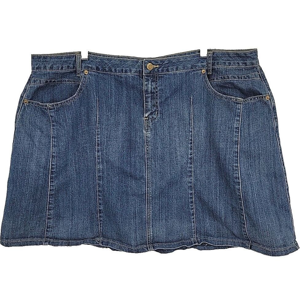 LA Blues Womens Denim Skirt Size 24W Vintage 90s Knee Lgth Zipper Pockets 42x20